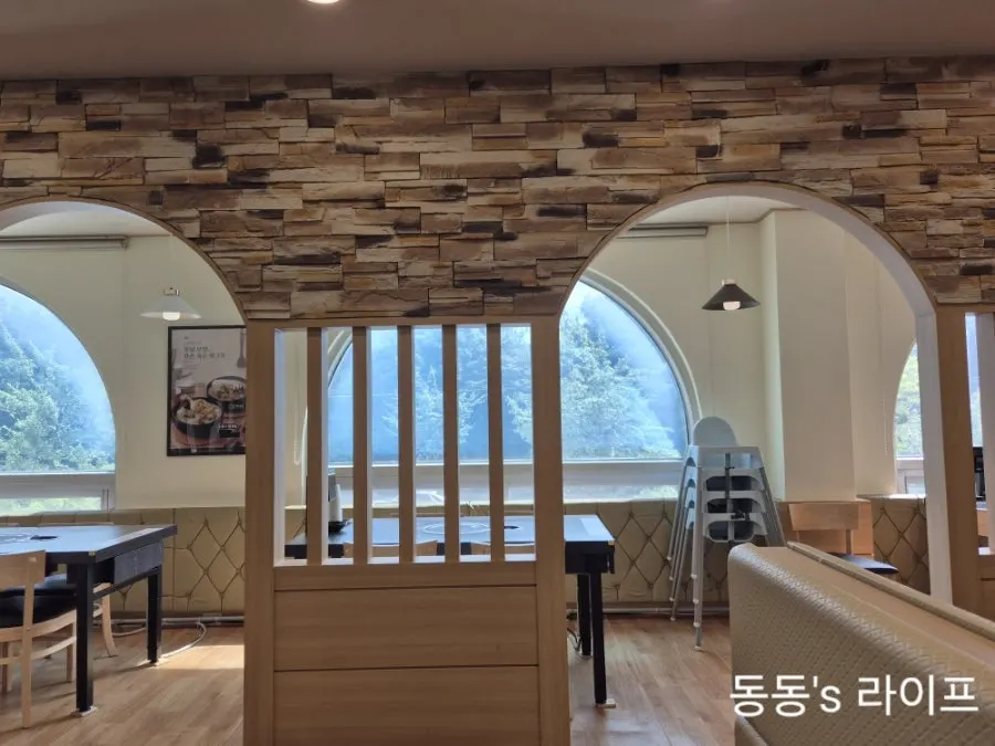 Spacious, clean interior of the 2nd-floor restaurant