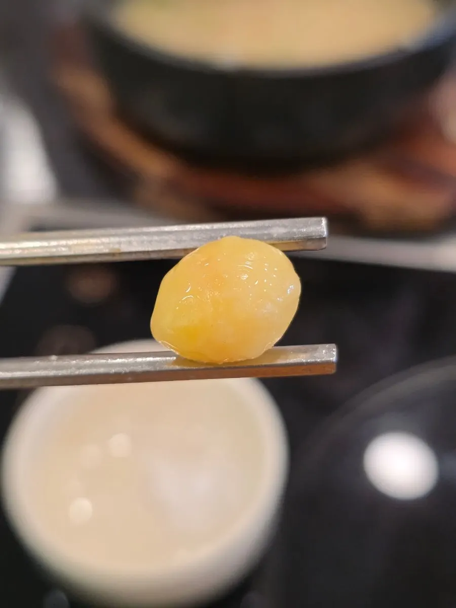 Chicken meat separated from the bone in the baeksuk