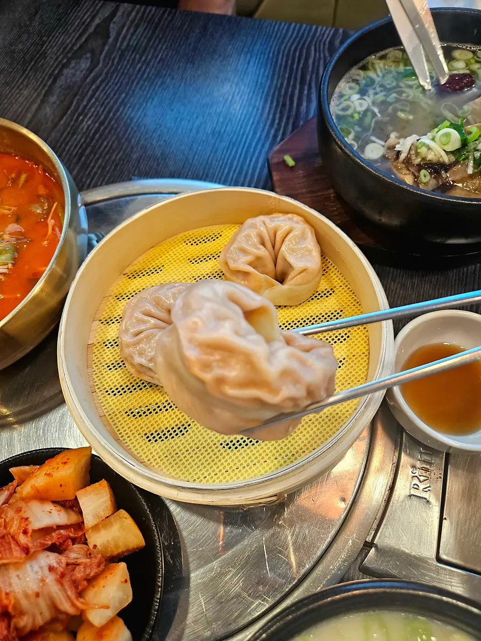Cross-section of a plump kimchi mandu