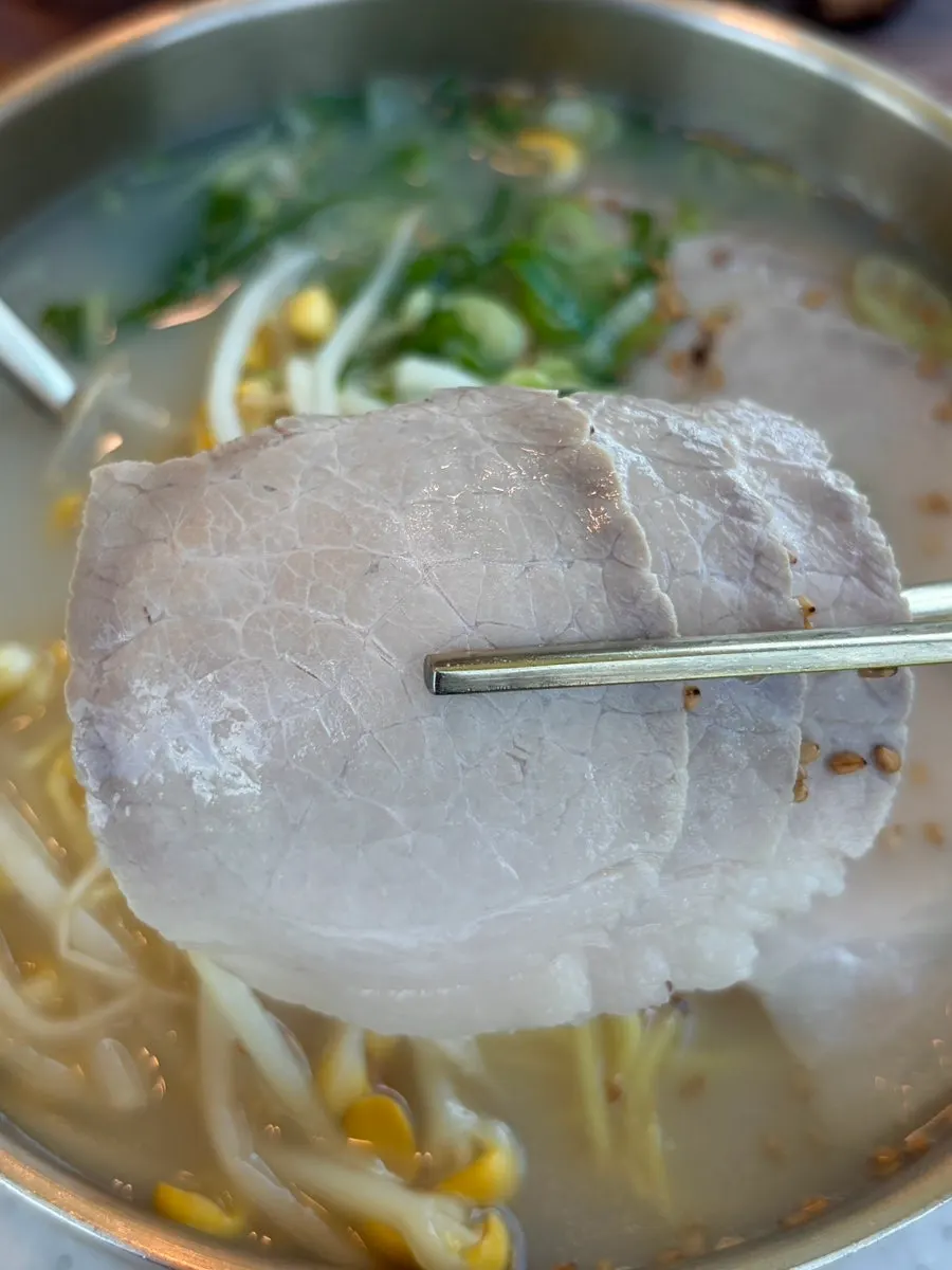 Lifting up the noodle strands from the pork noodles