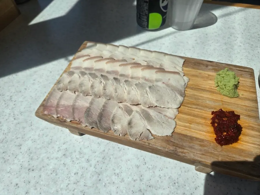 Full table spread of the three ordered dishes