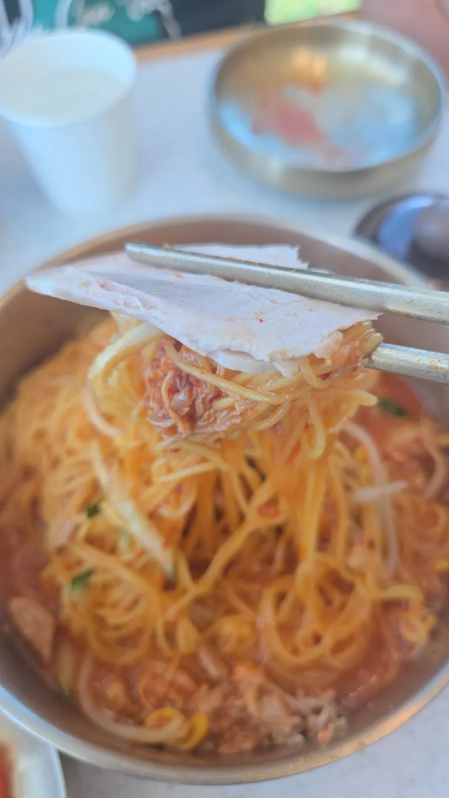Dongchimi bibim noodles mixed with special sauce