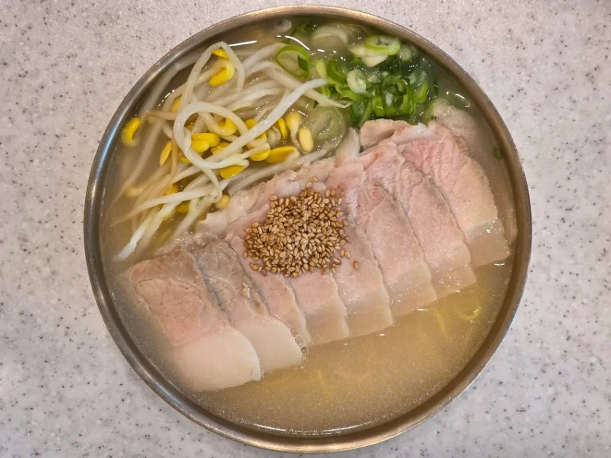 A bowl of pork noodles at Handam Guksu Gwakji Aewol Branch