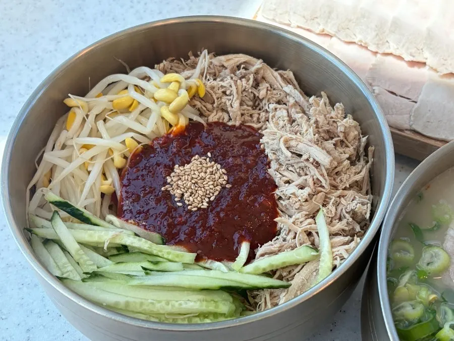 Close-up shot of the noodles and broth