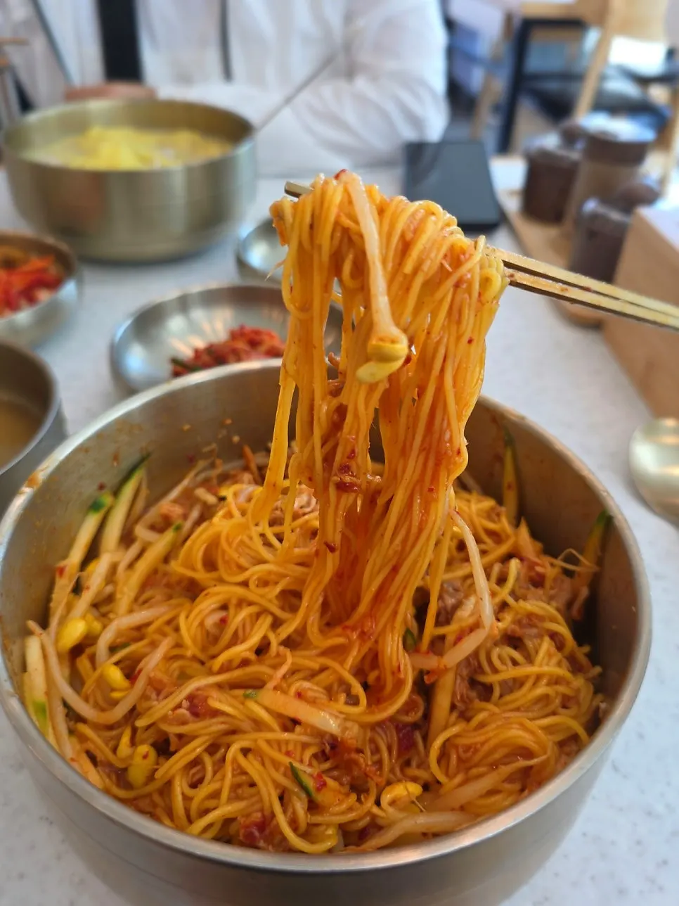Dongchimi bibim noodles mixed with broth