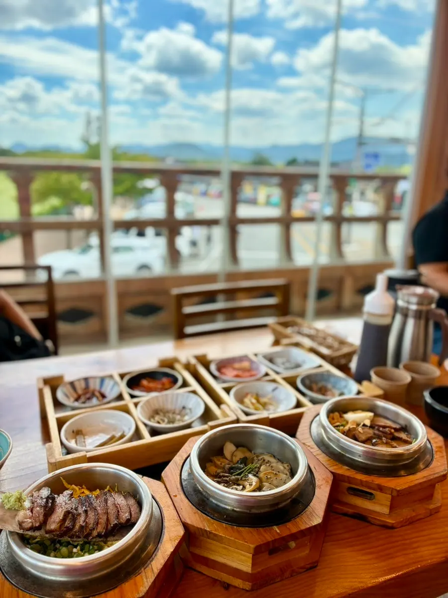 Full table setting with solbap and side dishes