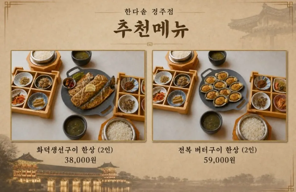 Menu board of Handa Sot's solbap and set dishes