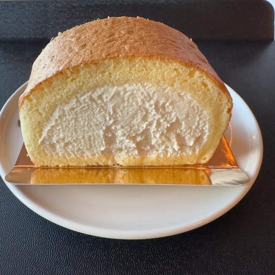 A slice of house Basque cheesecake