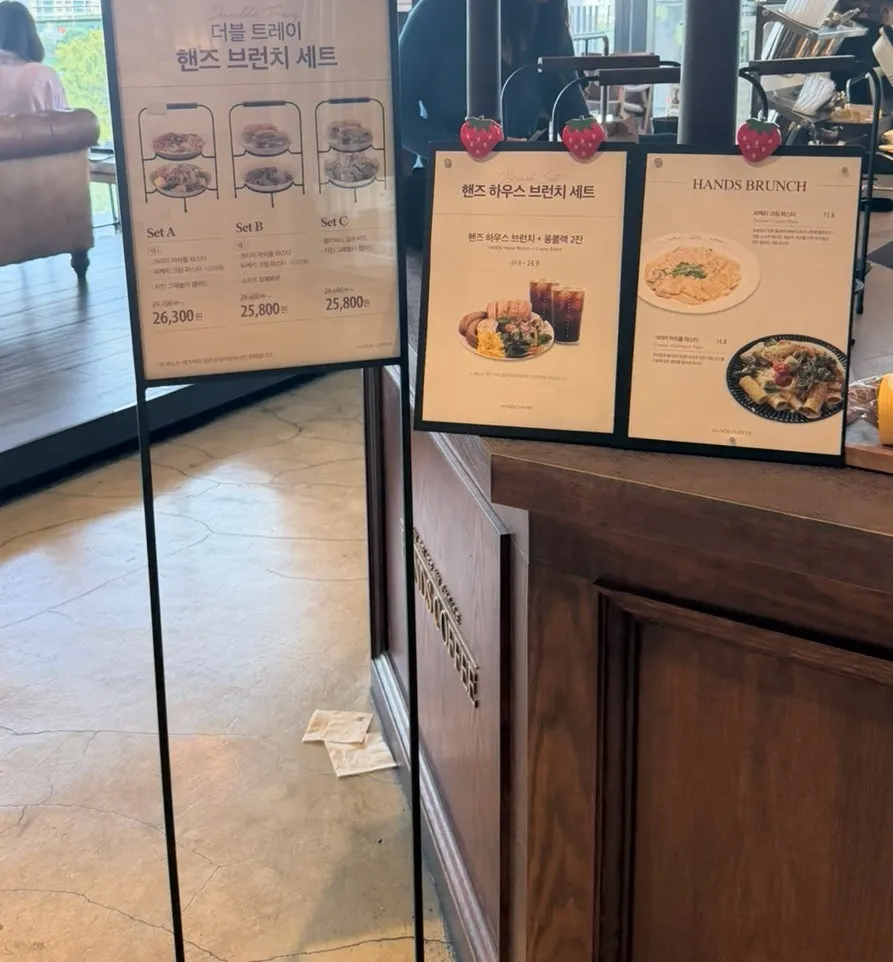 Café seating arranged differently on each floor