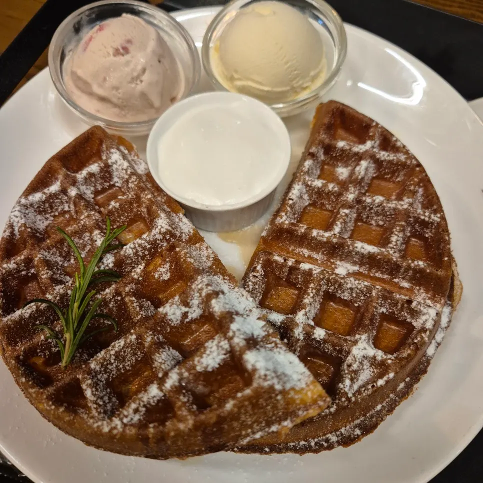 Haagen-Dazs ice cream waffle with toppings served separately