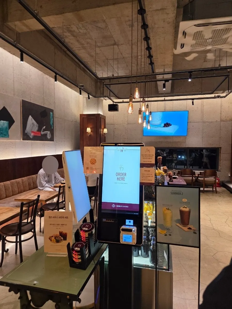 2nd-floor café interior lighting and seating overview