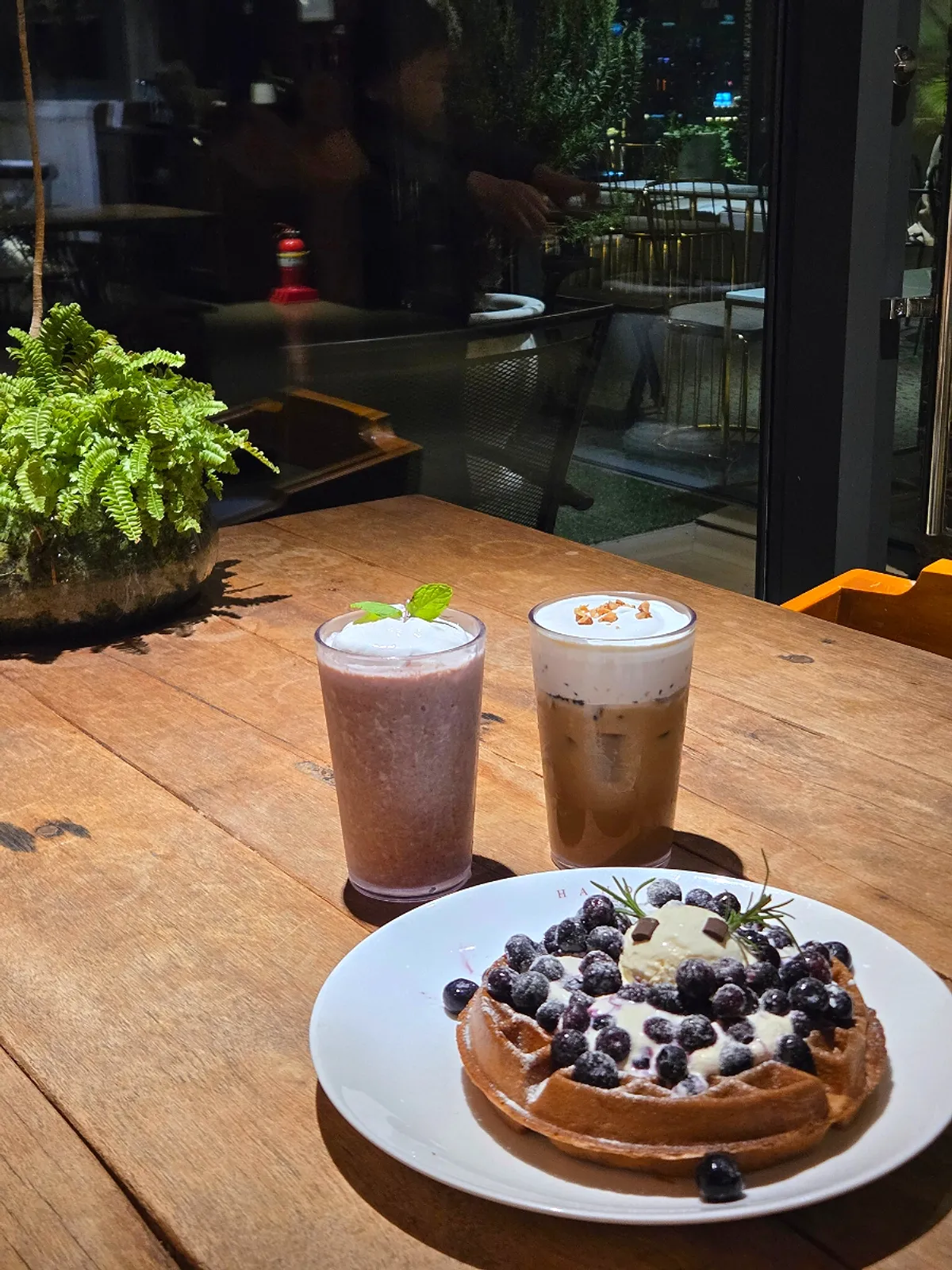 Red bean cold brew frappe and soy cream latte