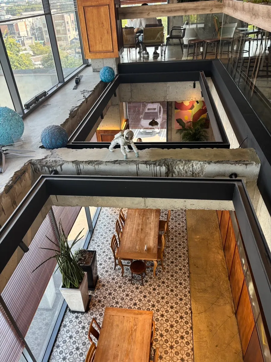 Seating areas with different decor on each floor