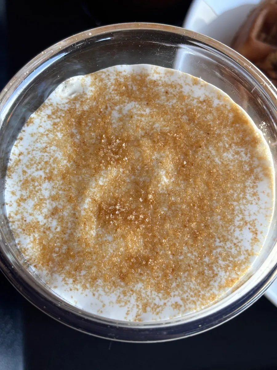 Close-up of the cream layer in the vanilla brûlée latte