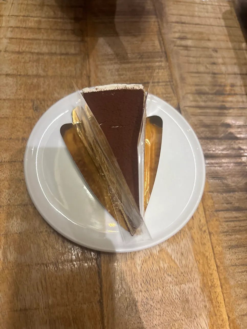 Cross-section of the slice cake cut with a fork