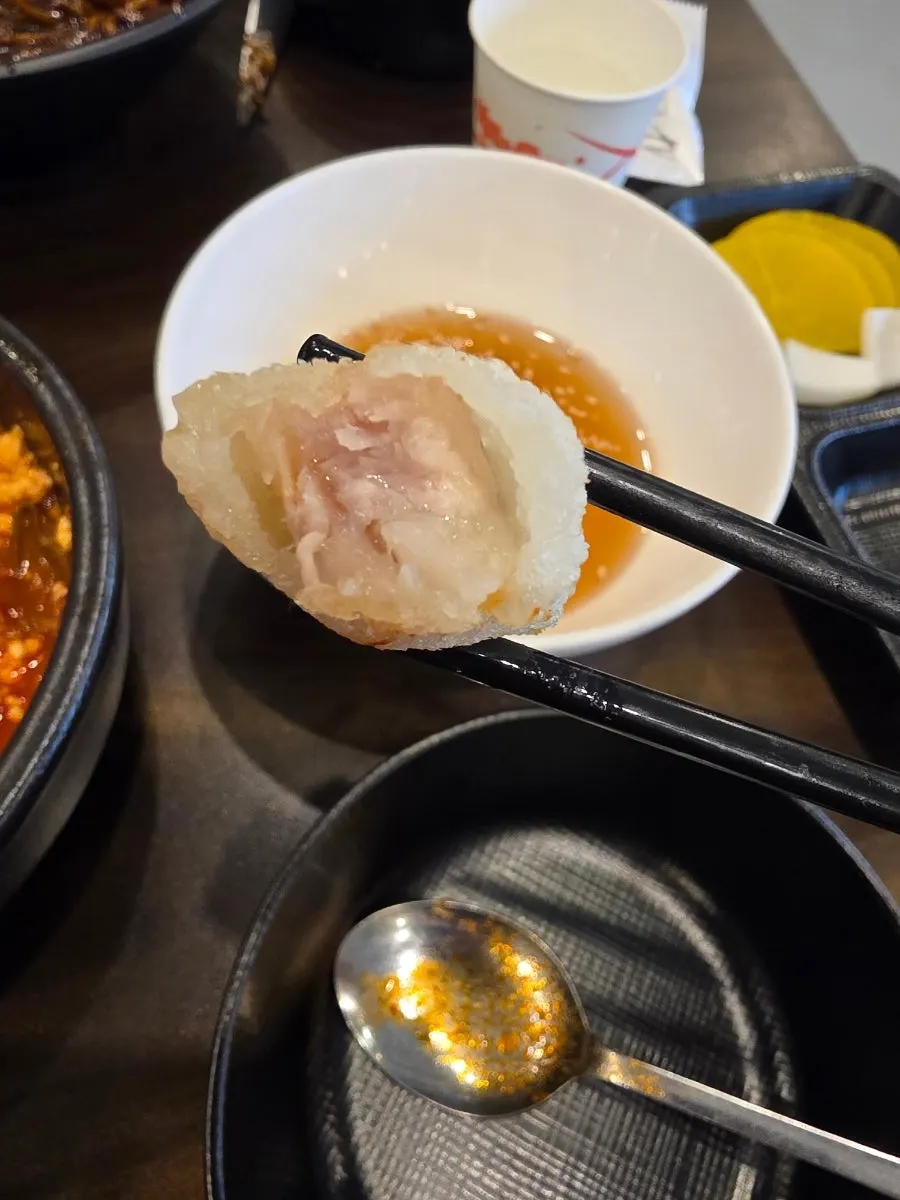 Close-up of crispy fried tangsuyuk batter