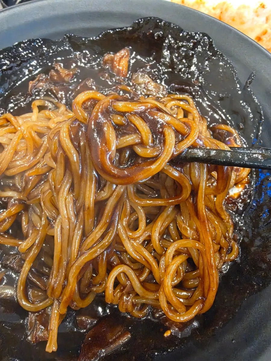 Jjajangmyeon topped with a fried egg at Bongga Gyodong Banjeom