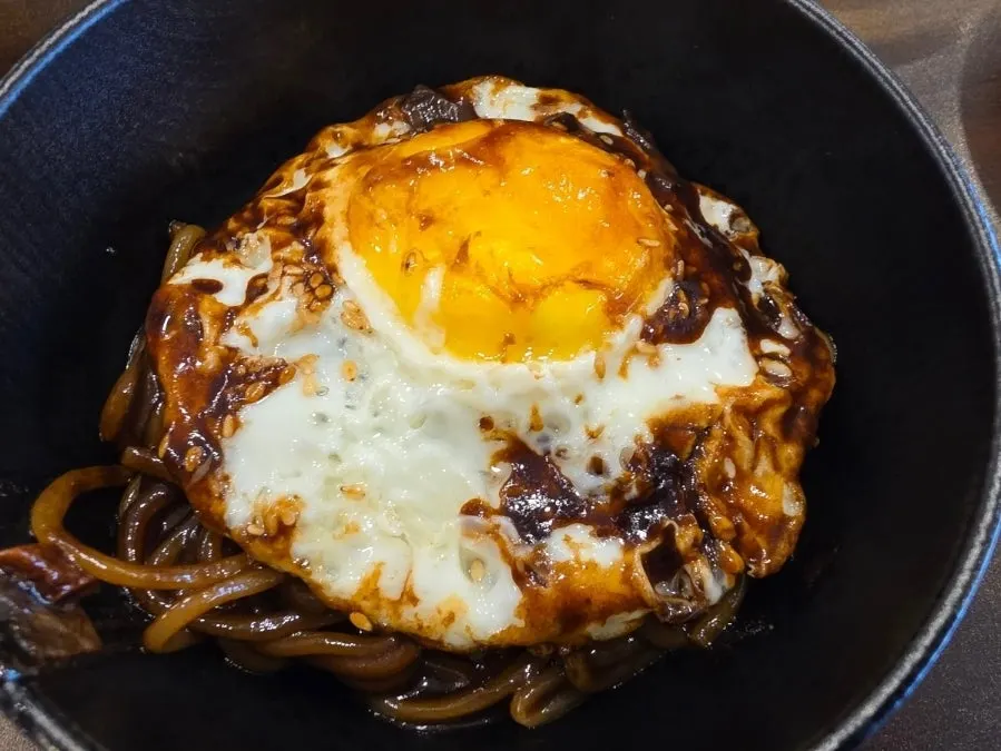 Jjajangmyeon noodles mixed with black bean sauce
