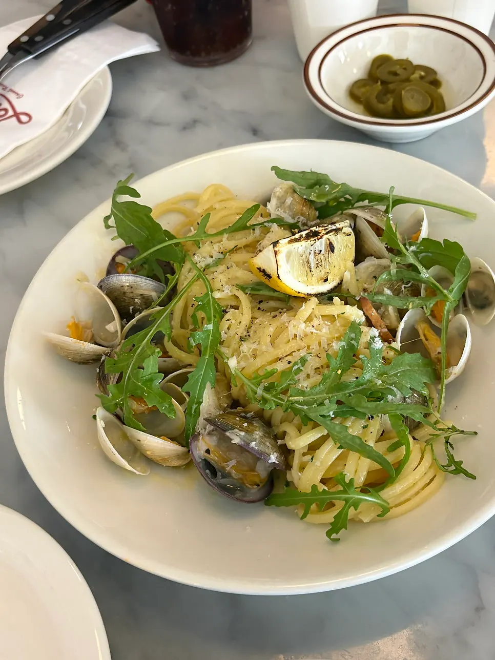 Plated vongole pasta