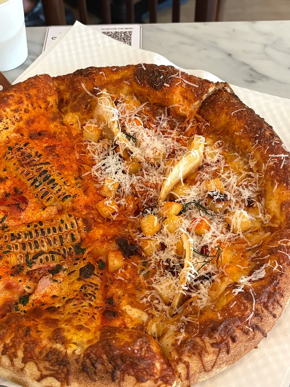 A slice of the half-and-half pizza