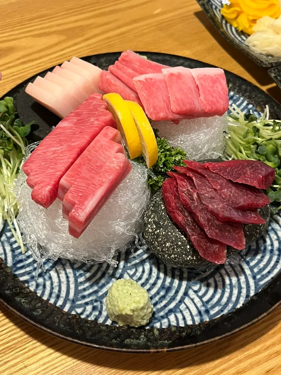 Close-up of a fattier tuna cut