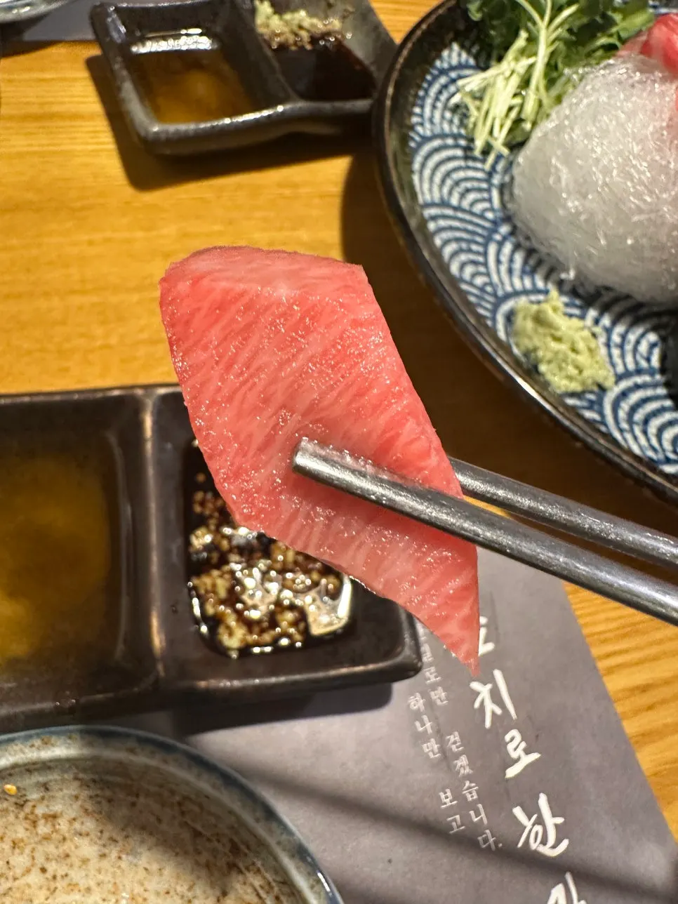 Close-up of the tuna sashimi plate