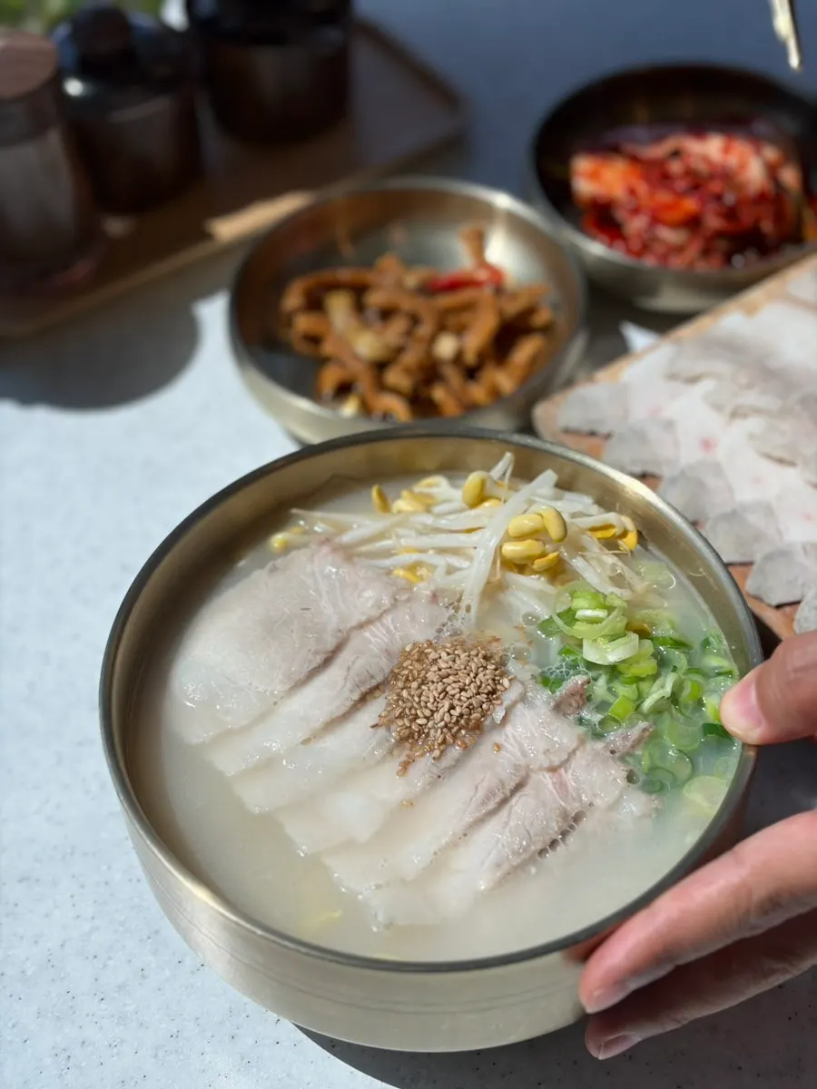 Bone broth pork noodles topped with pork