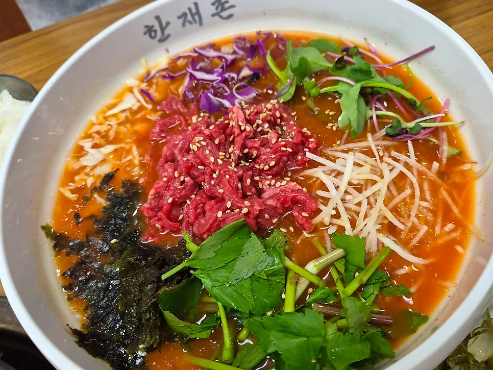 살얼음 육수의 한재촌 육회 물회