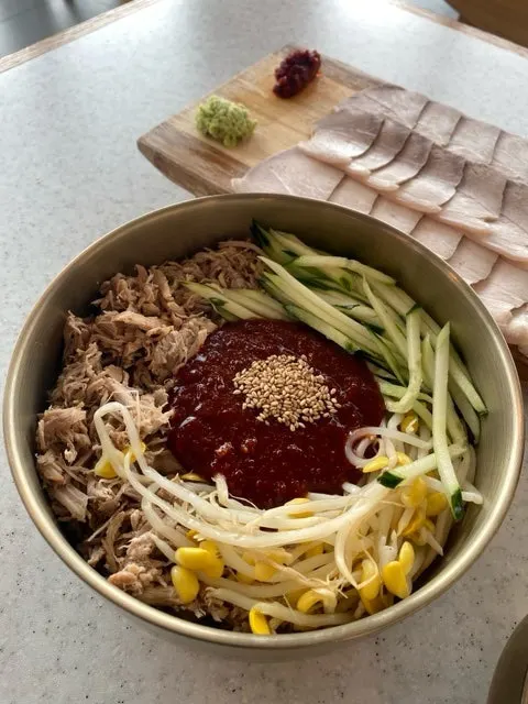 Jeju pork toppings on the noodles