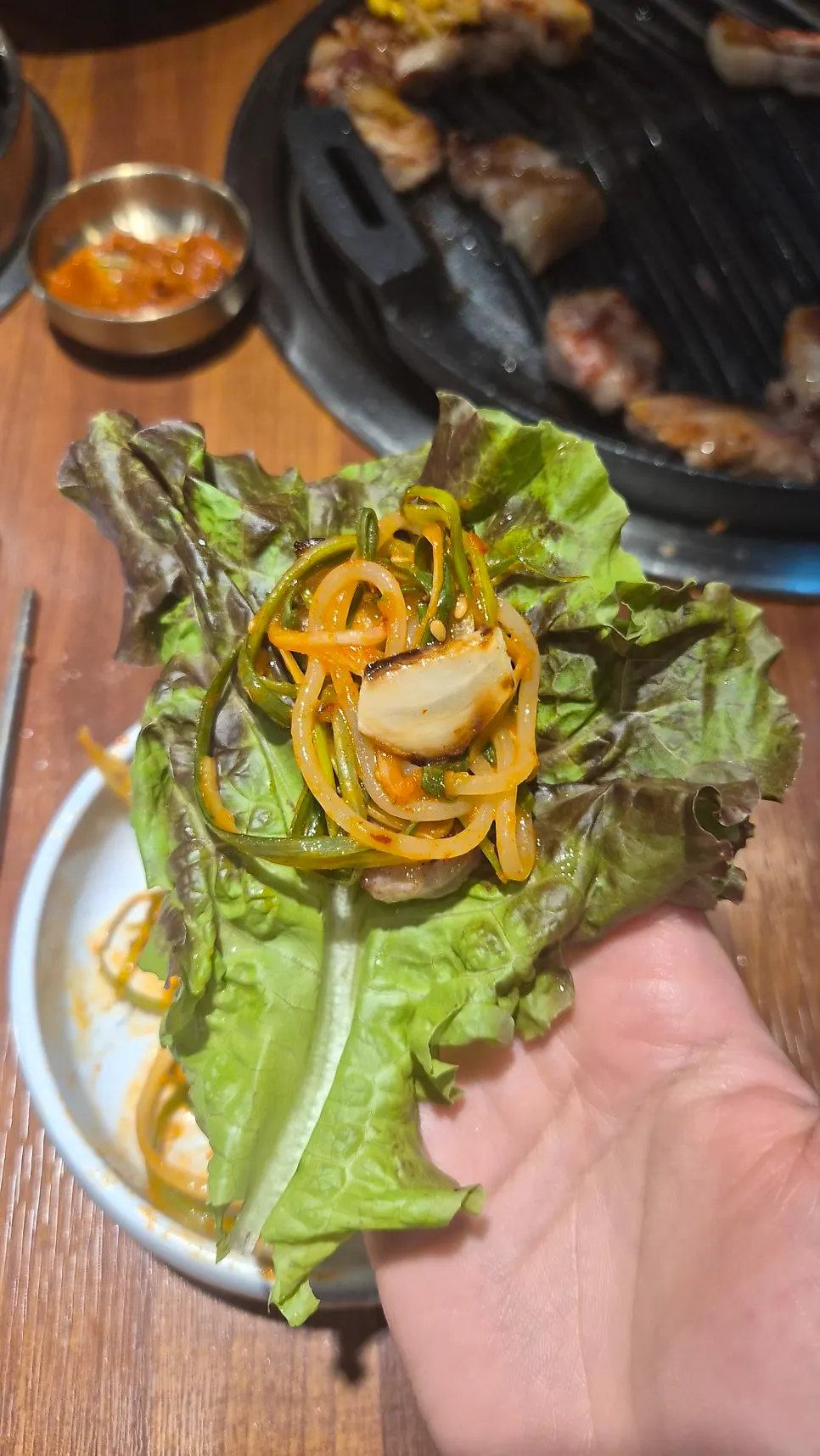 A thick piece of grilled meat