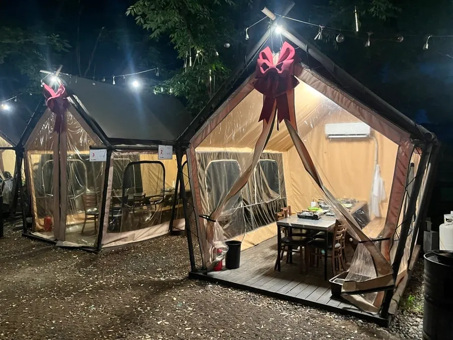 Interior decorated with a camping theme