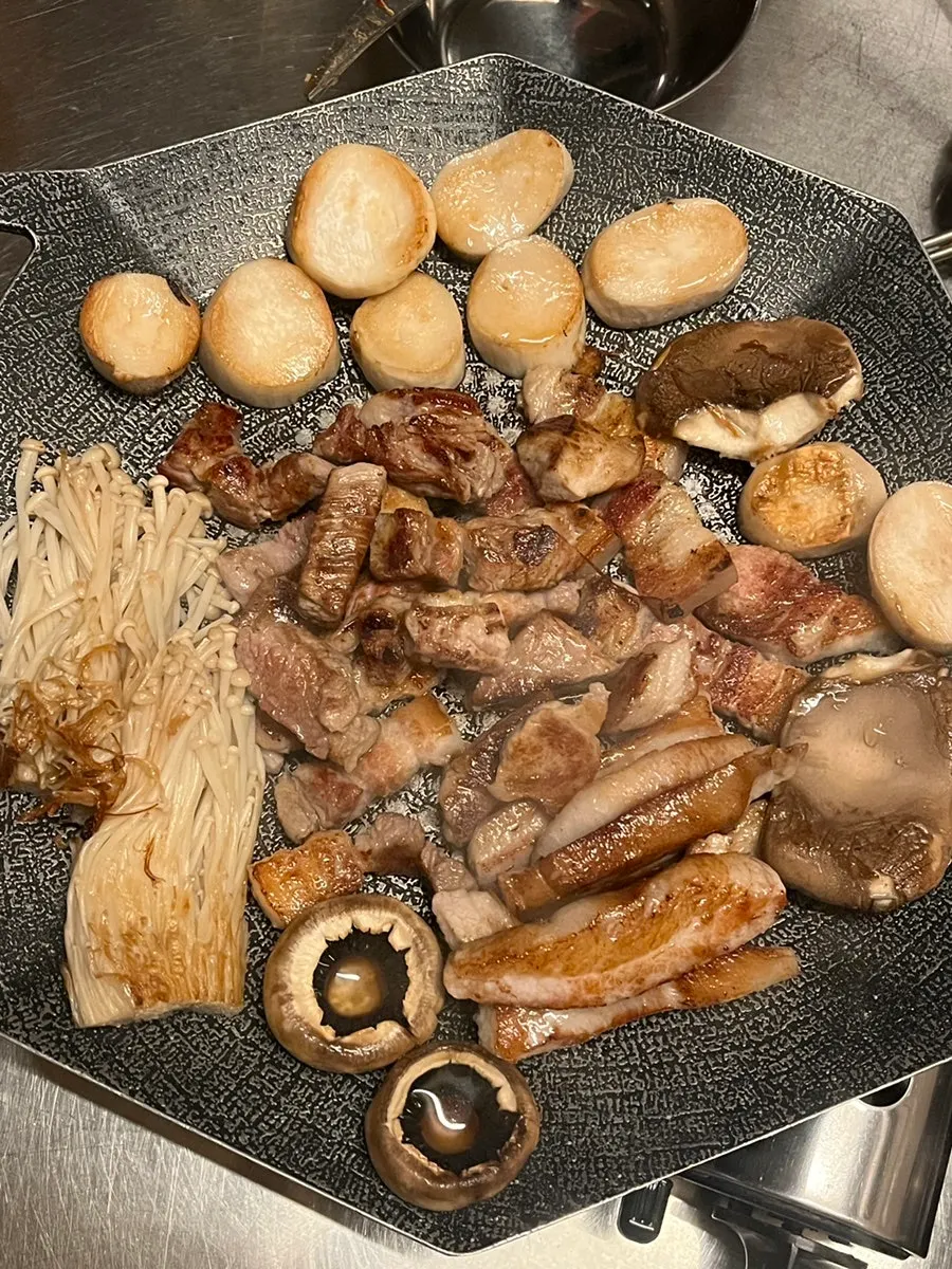 Pork tray grilling on the barbecue