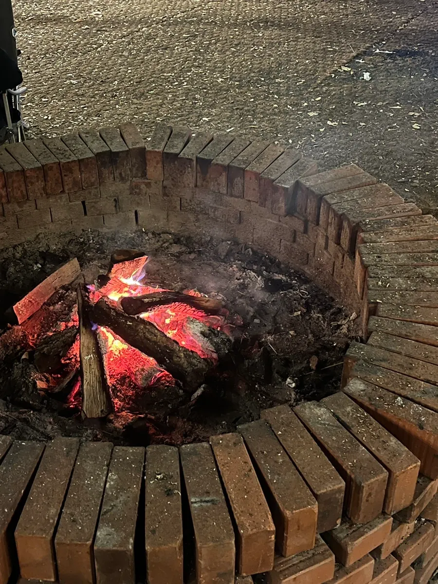 Flames burning at the fire pit at night