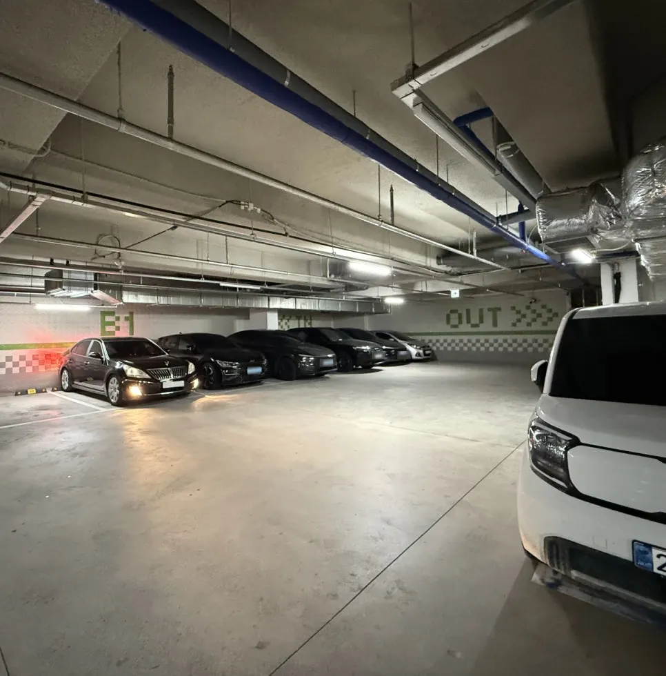Entrance to the underground parking lot inside the building