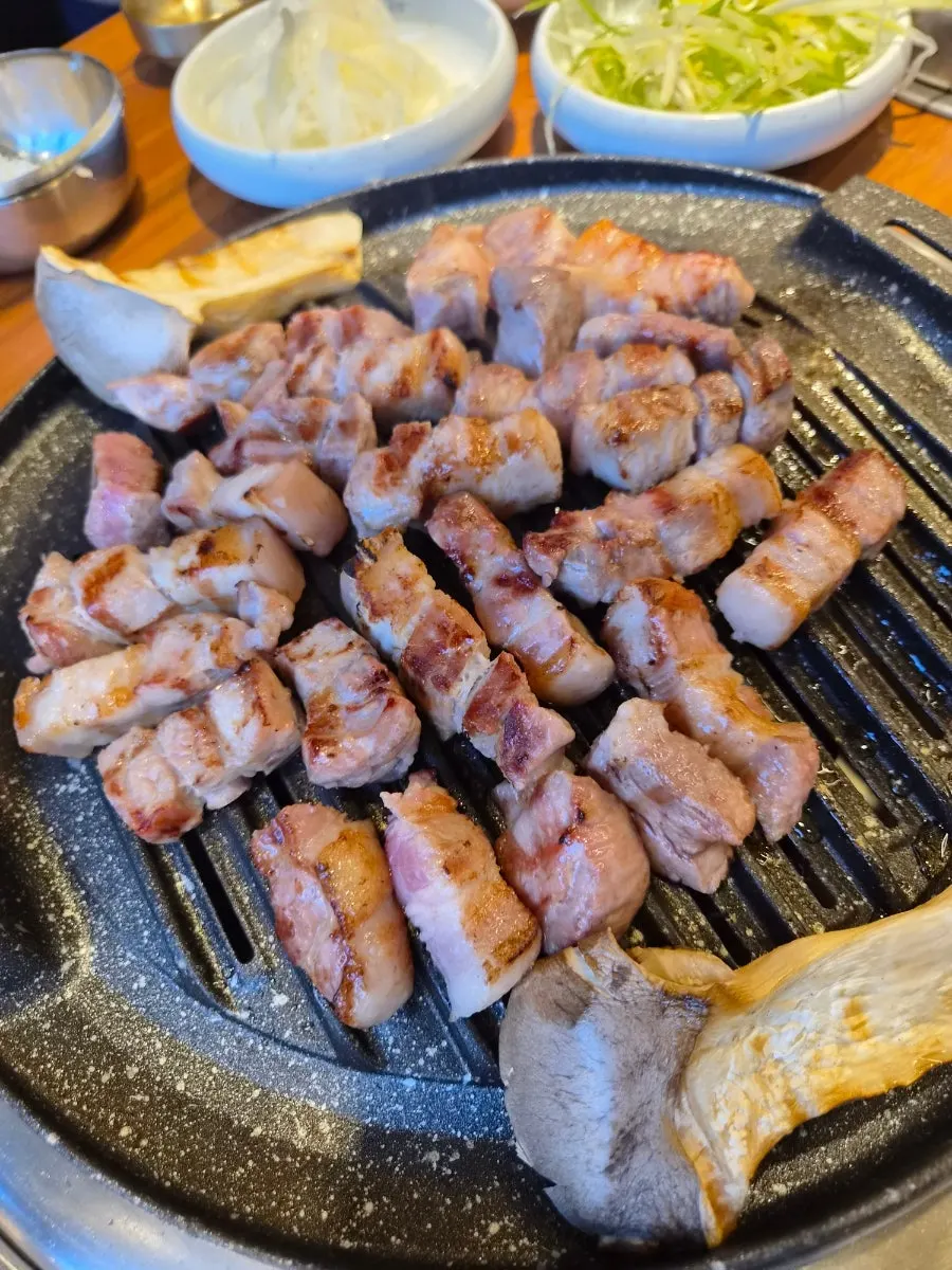 Aged pork belly cut into bite-sized pieces