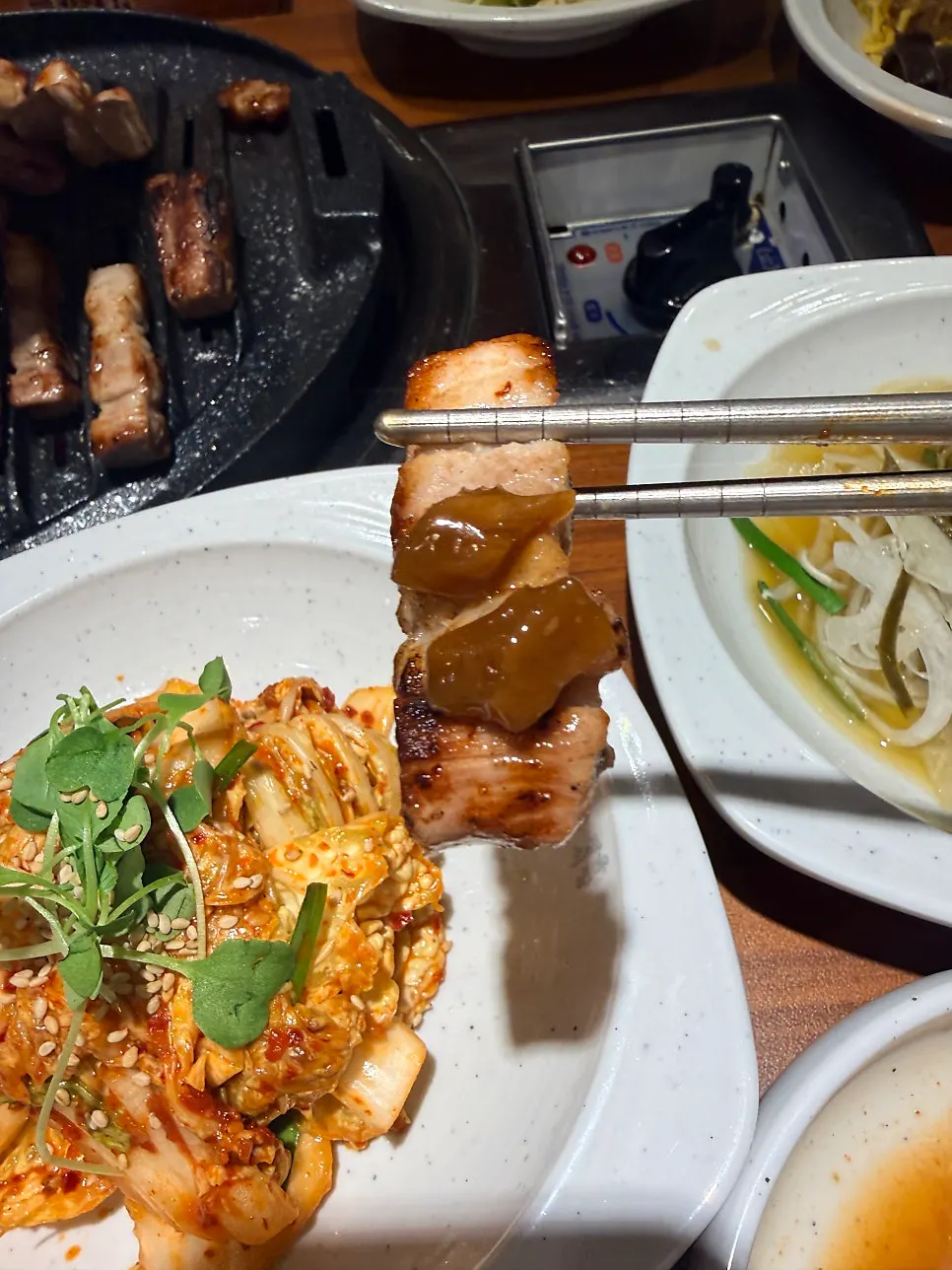 Lettuce wraps and side dishes laid out at the self-serve bar