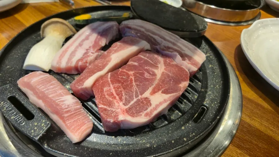 Aged pork placed on the grill