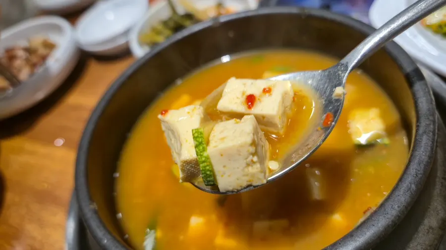 Doenjang jjigae with tofu and zucchini