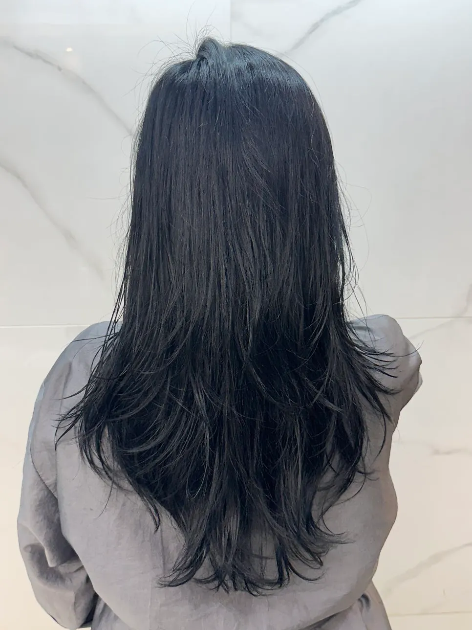 블랙 염색 완성 후 머릿결