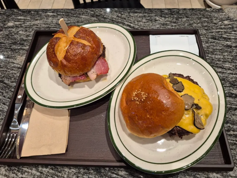 Truffle mushroom burger and bacon cheeseburger