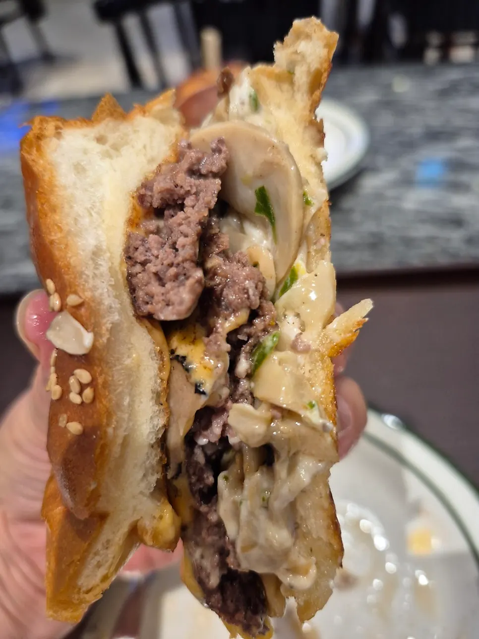 Truffle mushroom burger cross-section