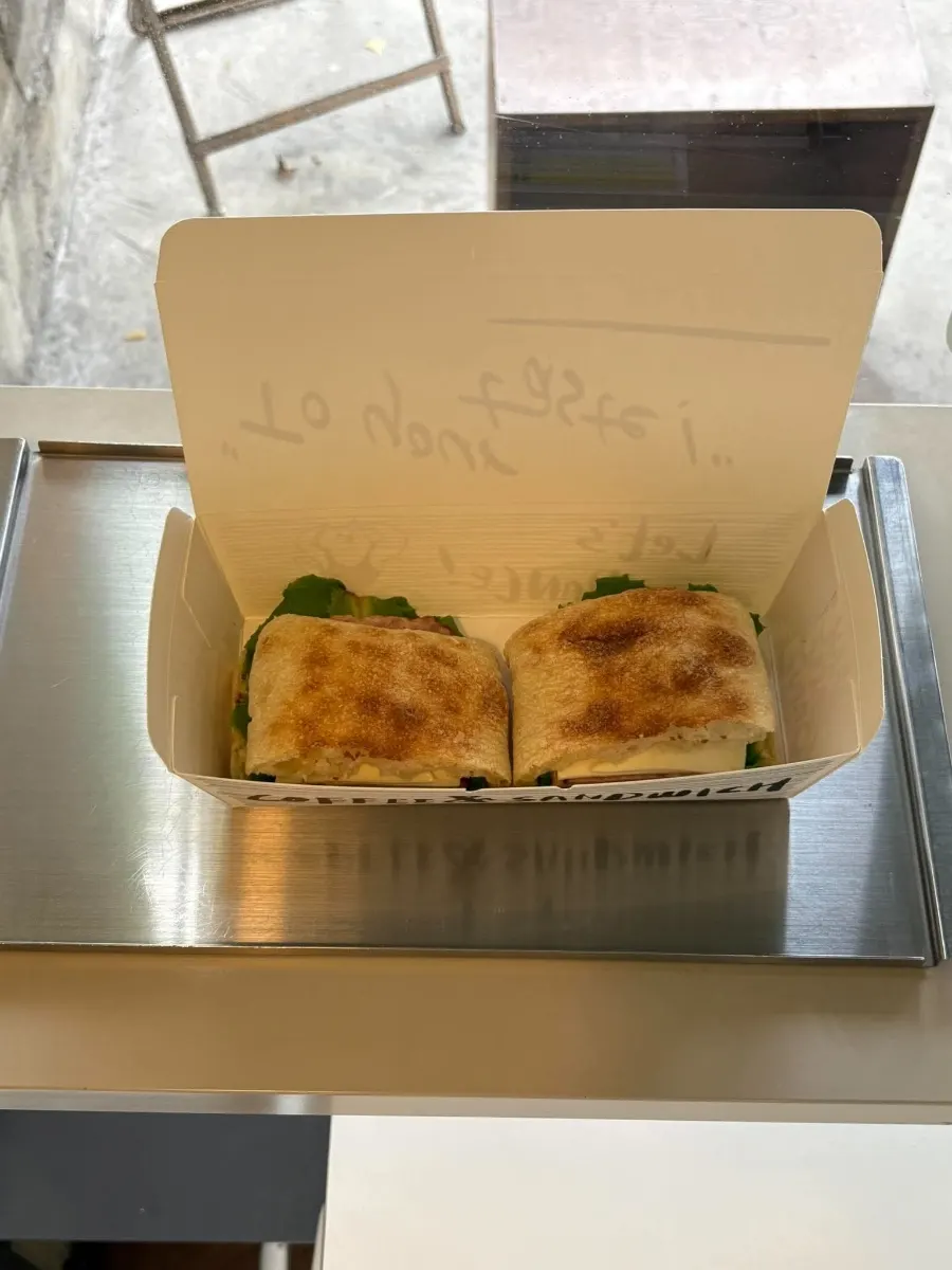 Cross-section of the sandwich cut in half