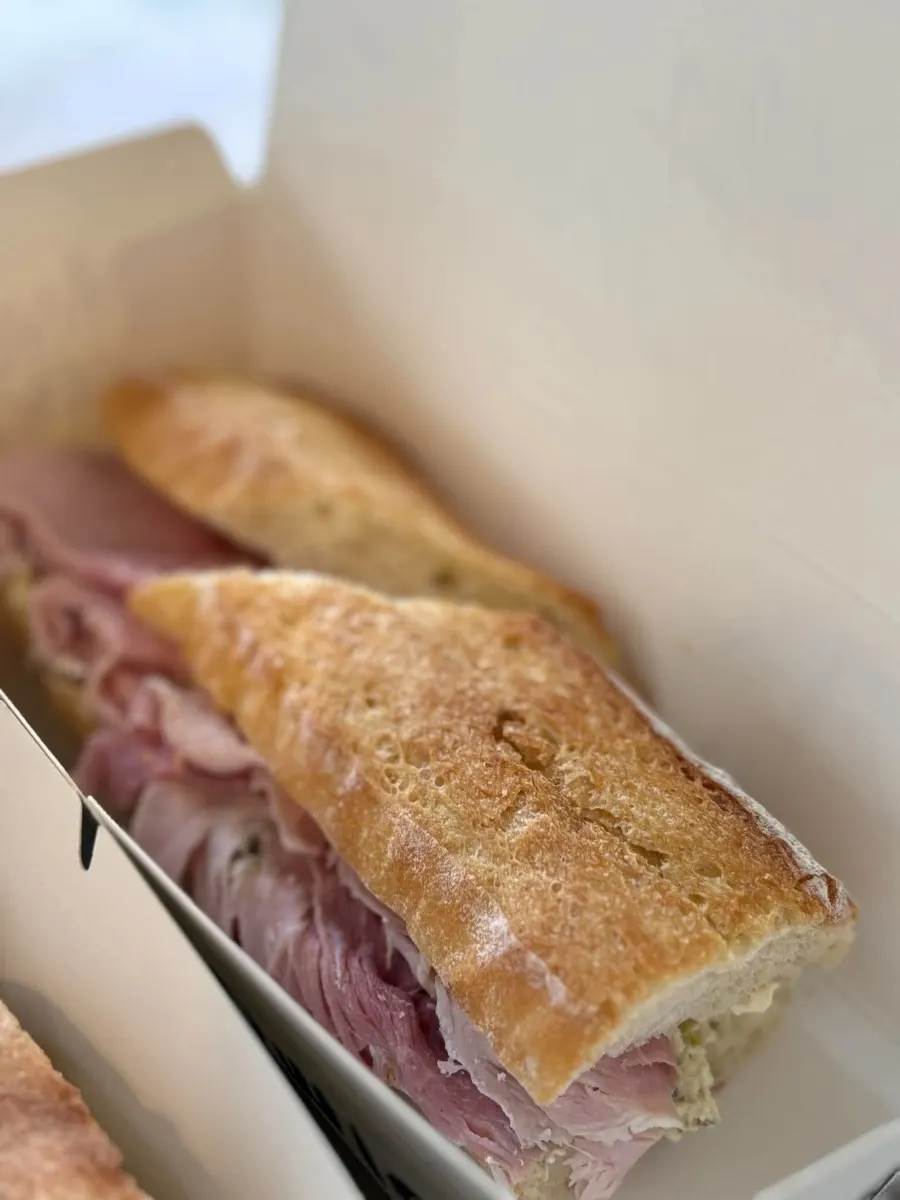 Close-up of the crisp baguette crust