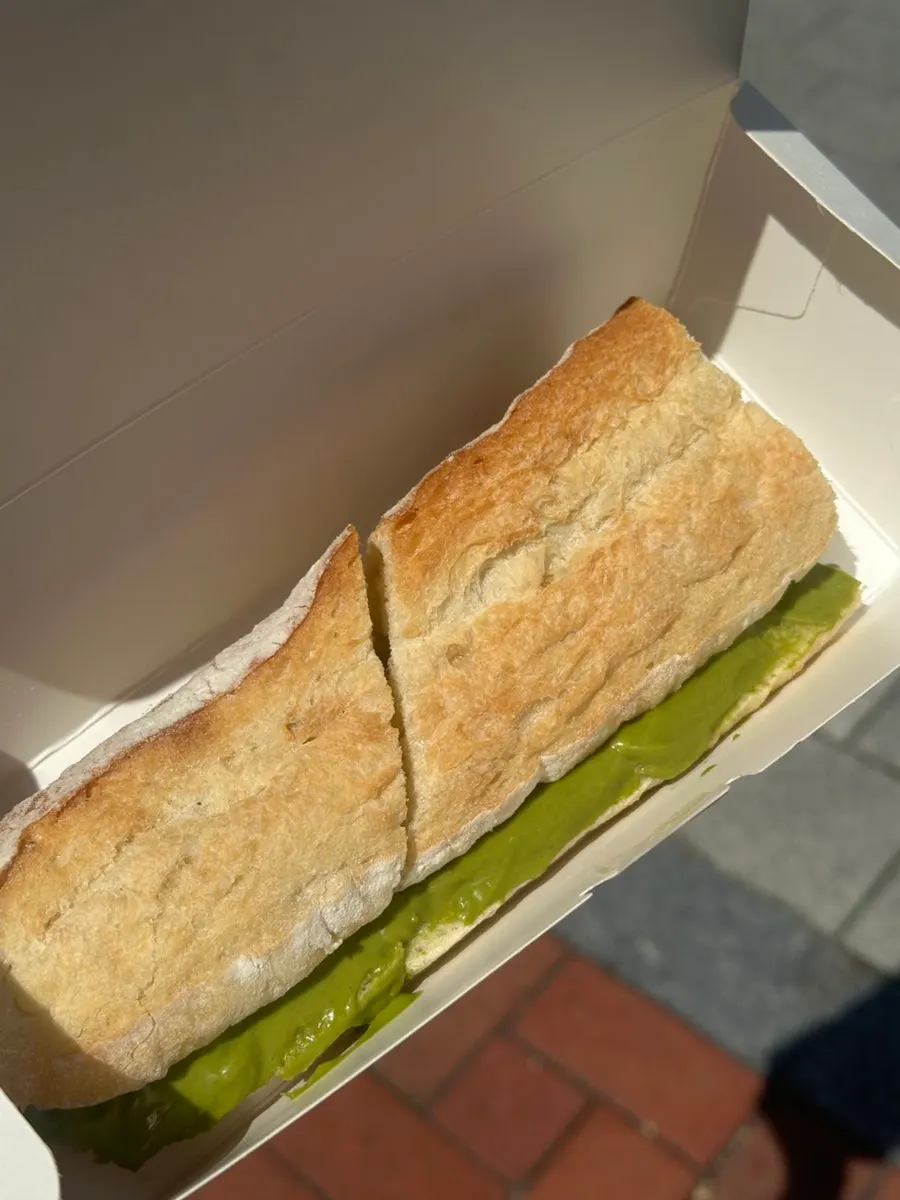 Matcha tofu cream cheese baguette sandwich