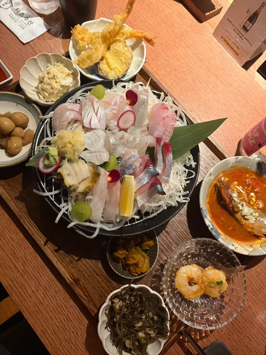 Stylishly plated assorted aged sashimi set