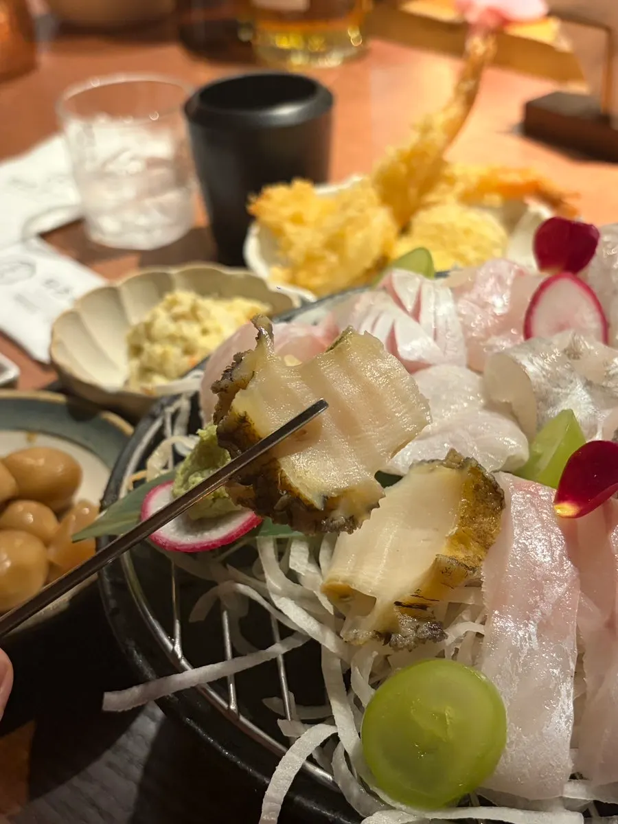 Various types of aged sashimi on a plate