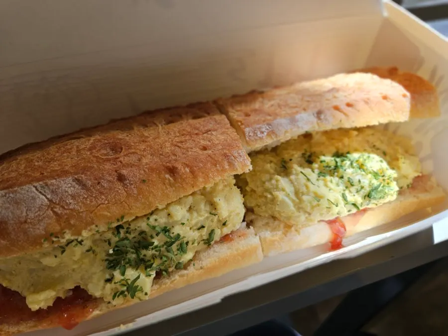 Egg potato and baguette sandwiches