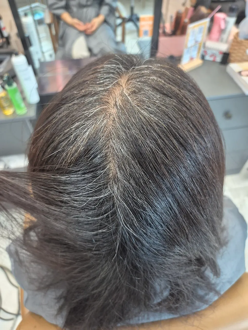 Crown hair after gray-coverage coloring