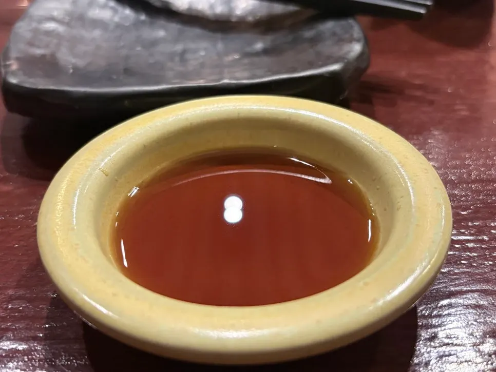 Soy sauce served with tataki at Hannam Tatsu