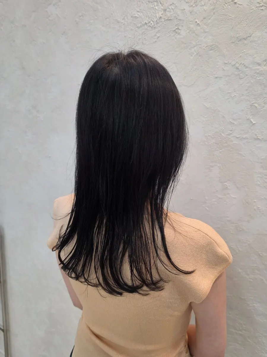 레이어드컷과 씨컬펌 완성 후 모습